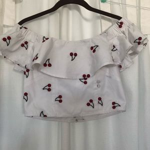 Topshop cherry print off the shoulder top